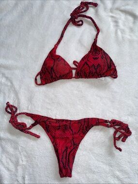Cupshe Red & Black Snake Print Tie-Side Bikini